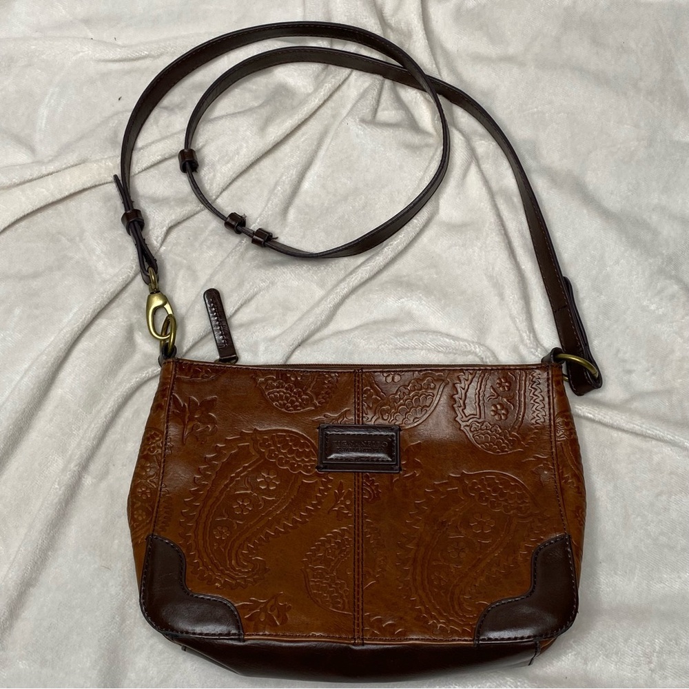 Tiganello Brown Paisley Embossed Leather Shoulder Bag